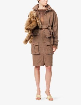 Oude Waag Omens Grey Brown Corduroy Woven Midi Skirt Xs In Gray