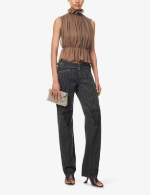 OUDE WAAG: Turtleneck Open-Back Silk Top