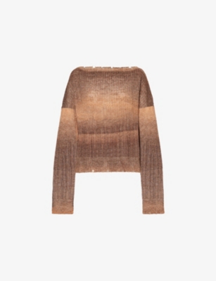 Oude Waag Omens Brown Yellow Gradient Ribbed Knitted Jumper In Brown