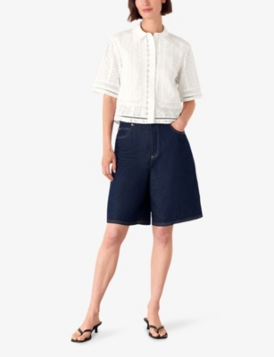 WHISTLES: Broderie Short-Sleeve Button-Down Cotton Shirt