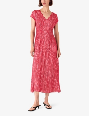 WHISTLES: Zebra-Texture Short-Sleeve Woven Midi Dress