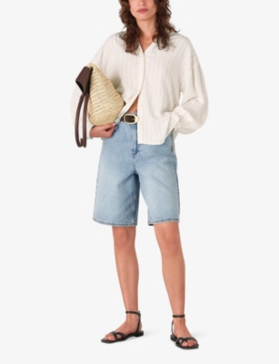 WHISTLES: Striped V-Neck Long-Sleeve Linen-Blend Blouse