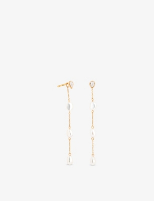 ASTRID & MIYU: Pearl Chain 18ct Yellow-Gold Plated Sterling-Silver And Drop Earrings