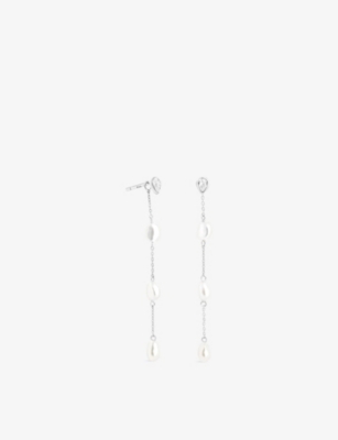 ASTRID & MIYU: Pearl Chain 18ct Yellow-Gold Plated Sterling-Silver And Drop Earrings