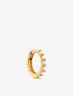 Astrid & Miyu Womens 18ct Gp Silver Rhodium-plated Sterling-silver And Freshwater-pearl Single Hoop Earring In Gold