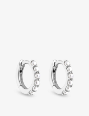 ASTRID & MIYU: Rhodium-Plated Sterling-Silver and Freshwater-Pearl Single Hoop Earring