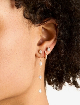 ASTRID & MIYU: Pearl Hoop Rhodium-Plated Sterling-Silver Earring