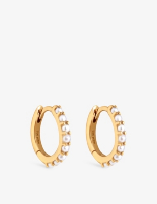 ASTRID & MIYU: Pearl Hoop Rhodium-Plated Sterling-Silver Earring