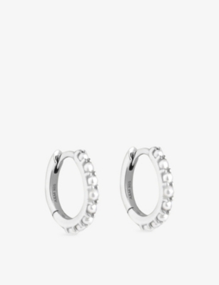 ASTRID & MIYU: Pearl Hoop Rhodium-Plated Sterling-Silver Earring