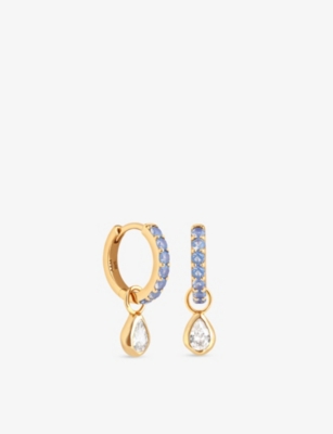 ASTRID & MIYU: Pear Charm Rhodium-Plated Sterling-Silver and Zirconia Hoop Earrings
