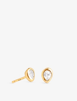 Pear 18ct Yellow Gold-Plated Sterling-Silver and Zirconia Stud Earrings