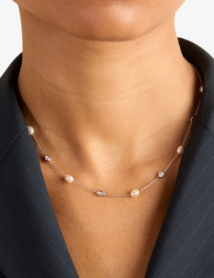 ASTRID & MIYU: Rhodium-Plated Sterling-Silver, Freshwater-Pearl and Zirconia Charm Necklace