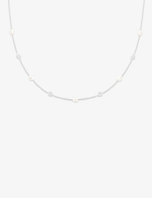 ASTRID & MIYU: Rhodium-Plated Sterling-Silver, Freshwater-Pearl and Zirconia Charm Necklace