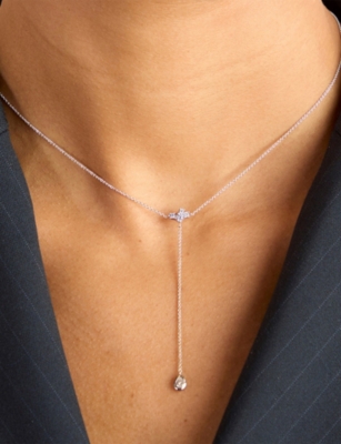 ASTRID & MIYU: Pear Rhodium-Plated Sterling-Silver and Zirconia Lariat Necklace