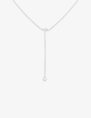 ASTRID & MIYU: Pear Rhodium-Plated Sterling-Silver and Zirconia Lariat Necklace
