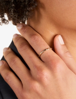 Astrid & Miyu Womens 18ct Gp Silver Molten 18ct Yellow Gold-plated Sterling-silver And Zirconia Band Ring In Gold