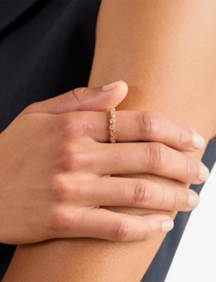 Astrid & Miyu Womens 18ct Gp Silver Pear 18ct Yellow Gold-plated Sterling-silver And Zirconia Eternity Ring In Gold