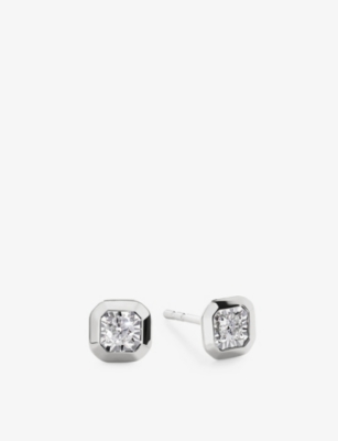 MONICA VINADER: Asscher-Cut Sterling-Silver and 0.12ct Lab-Grown Diamond Stud Earrings
