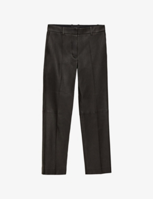 Joseph Womens Black Coleman Straight-leg Slim-fit Stretch-leather Trousers In Black