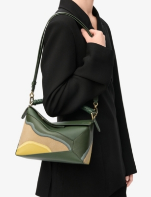 Loewe Womens Bottle Green/ochre Puzzle Edge Landscape Small Leather Cross-body Bag