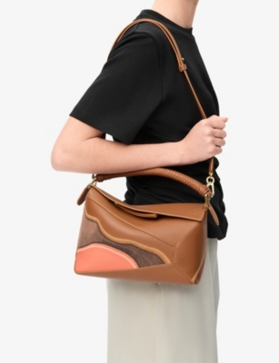 Loewe Womens Pecan/parrot Pink Puzzle Edge Landscape Small Leather Cross-body Bag