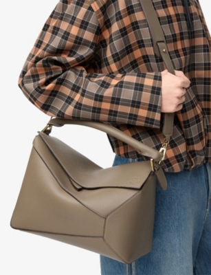 Loewe Womens Puzzle Edge Medium Leather Shoulder Bag Taup