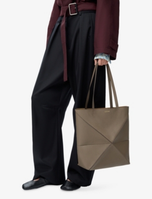 Loewe Womens Taupe Puzzle Fold Medium Leather Tote Bag