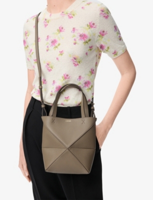 Loewe Womens Taupe Puzzle Fold Mini Leather Tote Bag
