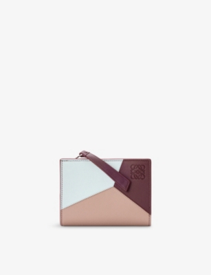 Loewe Womens Frozen/dark Burgundy Puzzle Compact Leather Wallet
