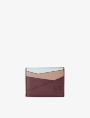 Loewe Womens Frozen/dark Burgundy Puzzle Plain Leather Cardholder