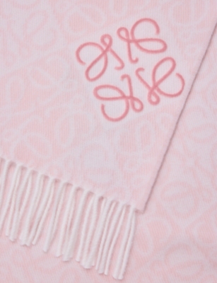 Loewe Womens Soft Pink Anagram-pattern Wool And Cashmere-blend Scarf