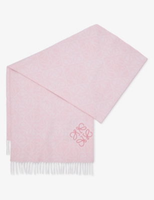 Loewe Womens Soft Pink Anagram-pattern Wool And Cashmere-blend Scarf