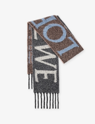 Loewe Branded Alpaca And Wool-blend Scarf In Gray