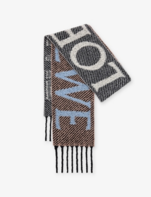 Loewe Branded Alpaca And Wool-blend Scarf In Gray