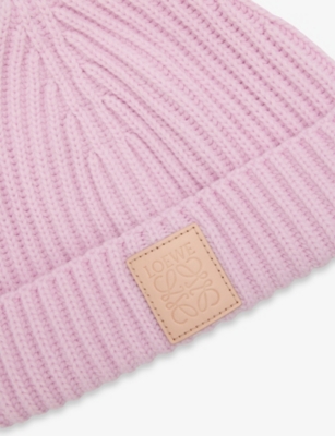 Loewe Womens Light Pink Anagram-patch Ribbed Cashmere Hat In Pink