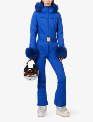 Goldbergh Womens 5634 Dazzling Blue Angele Faux Fur-trim Soft-shell Ski Suit In Blue
