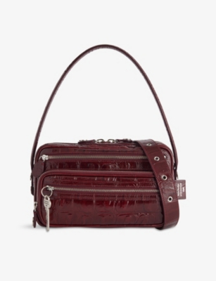 Acne Studios Womens Burgundy Camero Party Croc-effect Leather Shoulder Bag In Burgundy