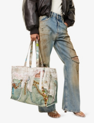 ACNE STUDIOS: Logo-Embroidered Denim Tote Bag