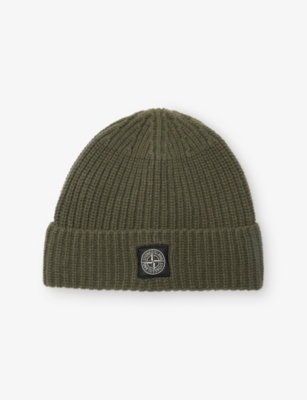 Stone Island Mens Green Brand-patch Ribbed Wool Beanie In Green