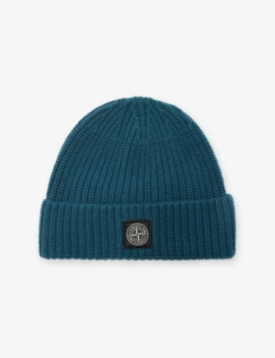 Stone Island Mens Dark Green Brand-patch Ribbed Wool Beanie In Green