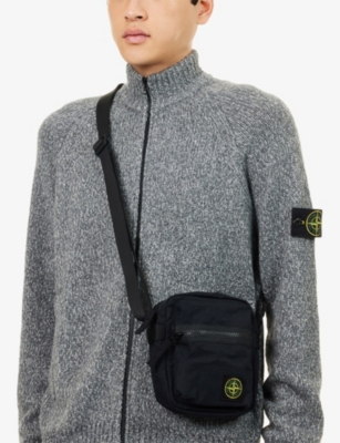 Stone Island Mens Black Brand-patch Cotton Cross Body Bag In Black