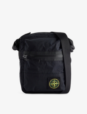 Stone Island Mens Black Brand-patch Cotton Cross Body Bag In Black