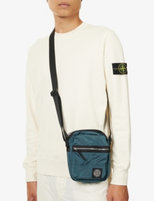 Stone Island Patch Logo Adjustable Shoulder Strap Front Pocket In Green