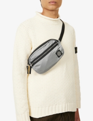 Stone Island Mens Pearl Grey Brand-patch Shell Belt Bag
