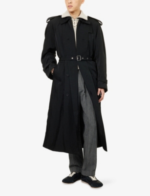 Jw Anderson Mens Black Double-breasted Belted Woven Trench Coat In Black