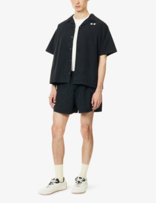 Jw Anderson Mens Washed Black Relaxed-fit Embroidered-logo Cotton Shirt In Black