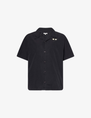 Jw Anderson Mens Washed Black Relaxed-fit Embroidered-logo Cotton Shirt In Black