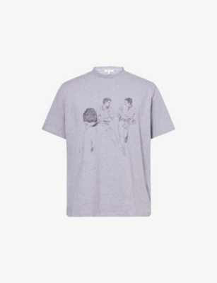 Jw Anderson Mens Mid Grey Melange Cafe Scene Crewneck Cotton-jersey T-shirt In Gray