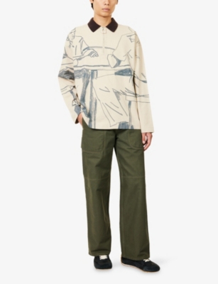 Jw Anderson Mens Nougat Embroidered-logo Graphic-pattern Cotton-jersey Polo Shirt Xl In Neutral