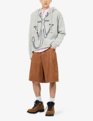 Jw Anderson Mens Light Grey Melange Anchor Zip-up Knitted Wool Hoody Xl In Gray